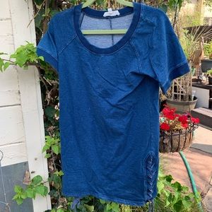 Denim jersey tunic with lace up sides sz m